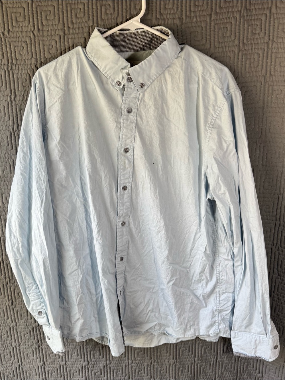 Tomsware Mens Button Up Shirt XL Light Blue Long Sleeve Checked Trim